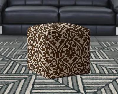 Homezia 17" Brown Damask Pouf Ottoman