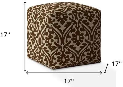 Homezia 17" Brown Damask Pouf Ottoman