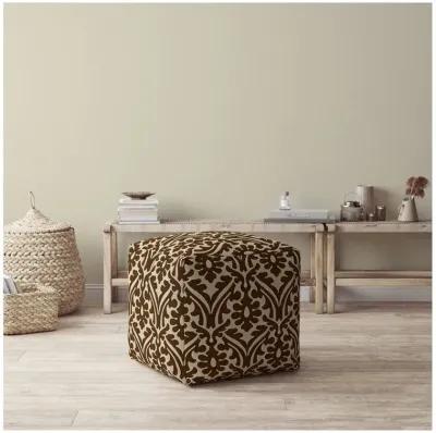 Homezia 17" Brown Damask Pouf Ottoman