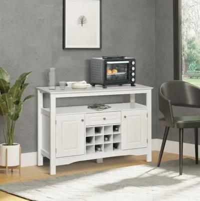 White Dining Room Hutch: Sideboard Buffet with Wine Rack and Drawer