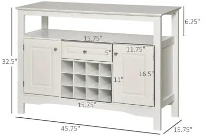 White Dining Room Hutch: Sideboard Buffet with Wine Rack and Drawer