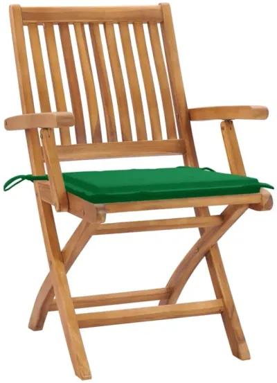 vidaXL Garden Chairs 2 pcs with Green Cushions Solid Teak Wood