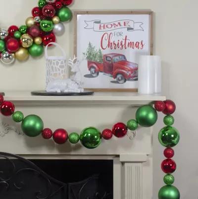 6' Red and Green 3-Finish Shatterproof Ball Christmas Garland