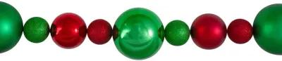 6' Red and Green 3-Finish Shatterproof Ball Christmas Garland