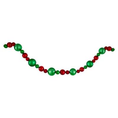 6' Red and Green 3-Finish Shatterproof Ball Christmas Garland