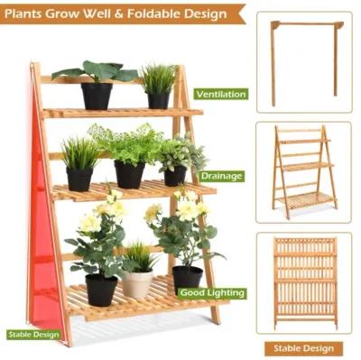 Hivvago 3 Tiers Bamboo Hanging Folding Plant Shelf Stand