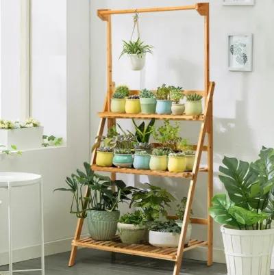 Hivvago 3 Tiers Bamboo Hanging Folding Plant Shelf Stand