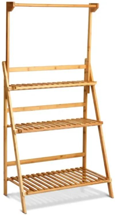 Hivvago 3 Tiers Bamboo Hanging Folding Plant Shelf Stand