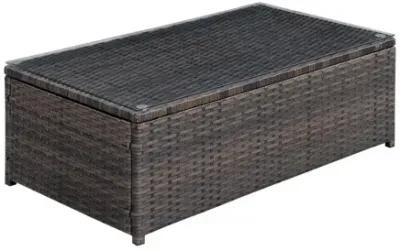 Rectangular Faux Rattan and Aluminum Coffee Table with Glass Top, Brown-Benzara