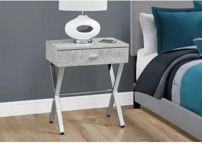 Monarch Specialties I 3264 Accent Table, Side, End, Nightstand, Lamp, Storage Drawer, Living Room, Bedroom, Metal, Laminate, Grey, Chrome, Contemporary, Modern