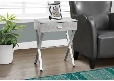 Monarch Specialties I 3264 Accent Table, Side, End, Nightstand, Lamp, Storage Drawer, Living Room, Bedroom, Metal, Laminate, Grey, Chrome, Contemporary, Modern