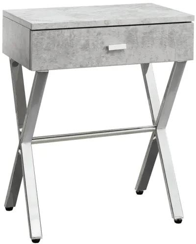 Monarch Specialties I 3264 Accent Table, Side, End, Nightstand, Lamp, Storage Drawer, Living Room, Bedroom, Metal, Laminate, Grey, Chrome, Contemporary, Modern