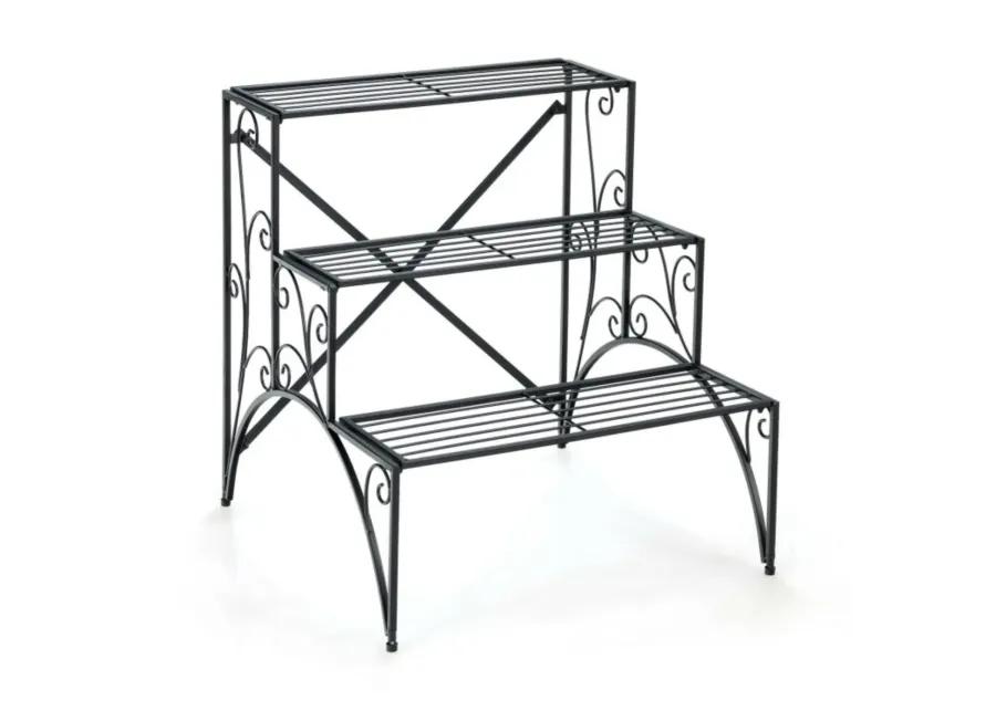 Hivvago 3-Tier Metal Plant Stand with Widened Grid Shelf for Porch Garden-Black