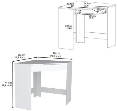 Savoy Corner Desk with Compact Design and Drawer, White -Office