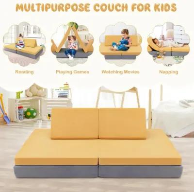 Hivvago 4 Pieces Convertible Kids Couch Set with 2 Folding Mats