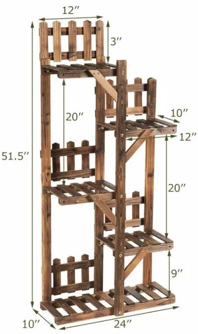 5-Tier Flower Rack Wood Plant Stand 6 Pots Display Shelf