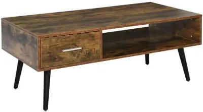 Mid-Century Modern Table: Wood Coffee Table with Drawer and Shelves