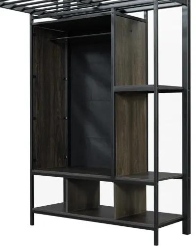 Merax Metal Loft Bed with Wardrobe and Desk