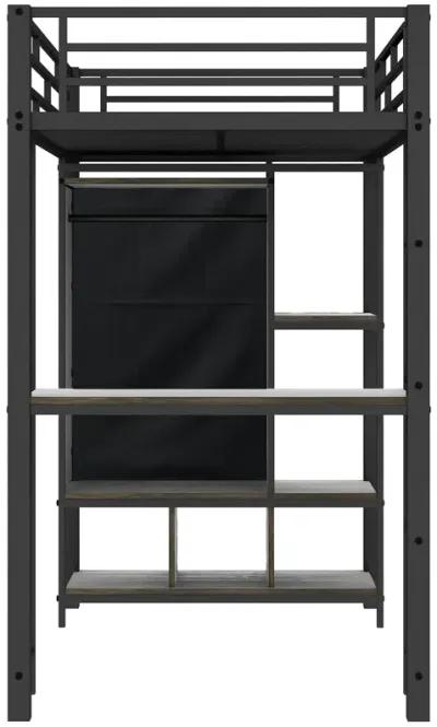 Merax Metal Loft Bed with Wardrobe and Desk