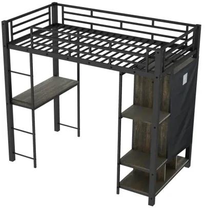 Merax Metal Loft Bed with Wardrobe and Desk