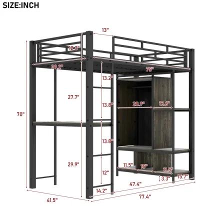 Merax Metal Loft Bed with Wardrobe and Desk