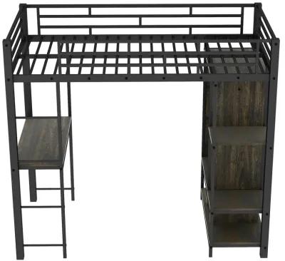 Merax Metal Loft Bed with Wardrobe and Desk