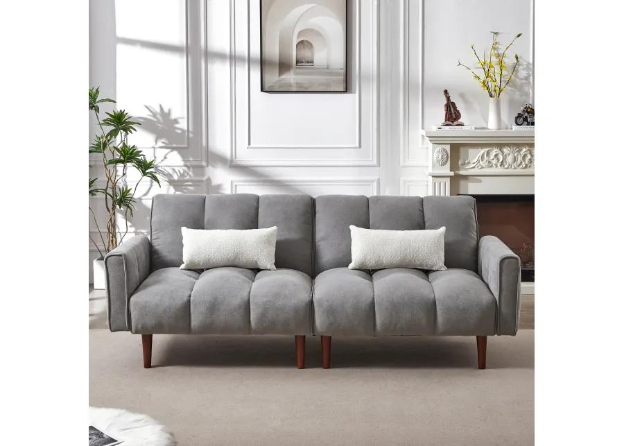 Modern Grey Convertible Futon with Pillows