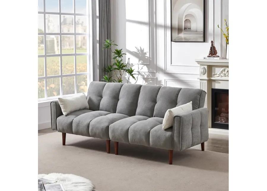 Modern Grey Convertible Futon with Pillows