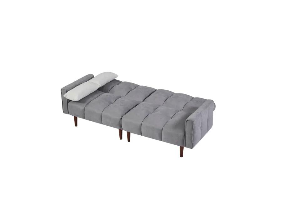 Modern Grey Convertible Futon with Pillows