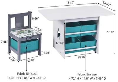 LuxenHome Kids Art Play Activity Table with Storage Shelf and Chair Set with Storage Baskets, Blue & Gray