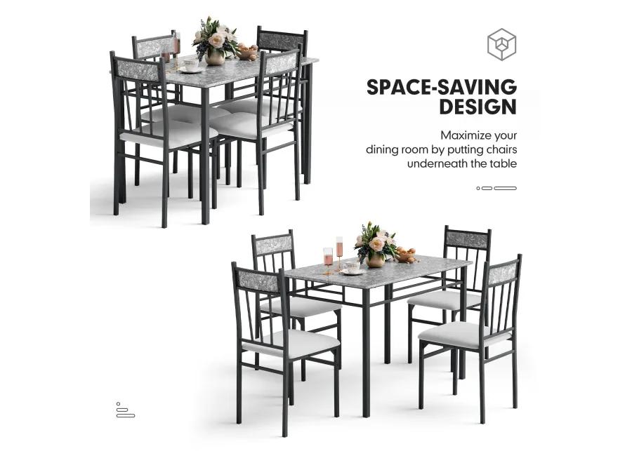 5 Pieces Faux Marble Dining Set Table with Solid Steel Frame