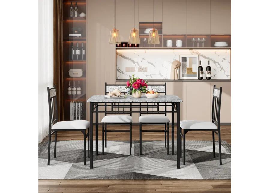 5 Pieces Faux Marble Dining Set Table with Solid Steel Frame