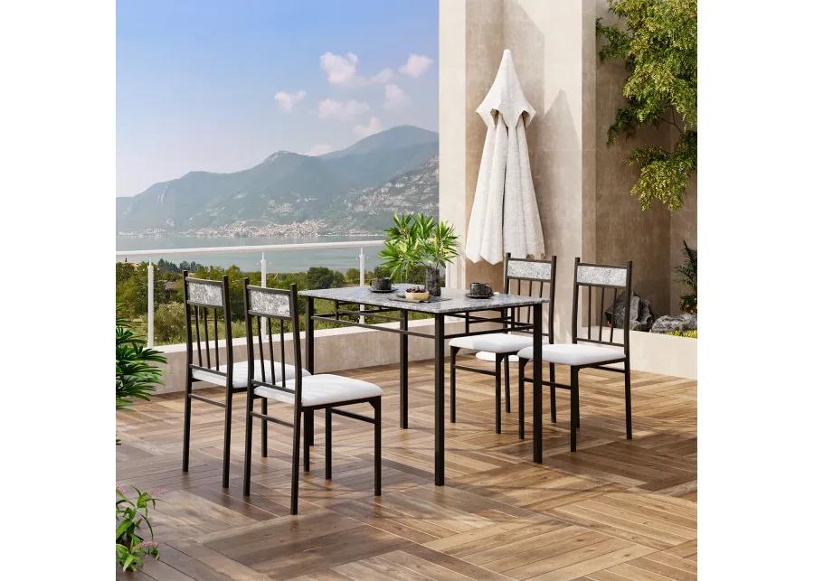 5 Pieces Faux Marble Dining Set Table with Solid Steel Frame