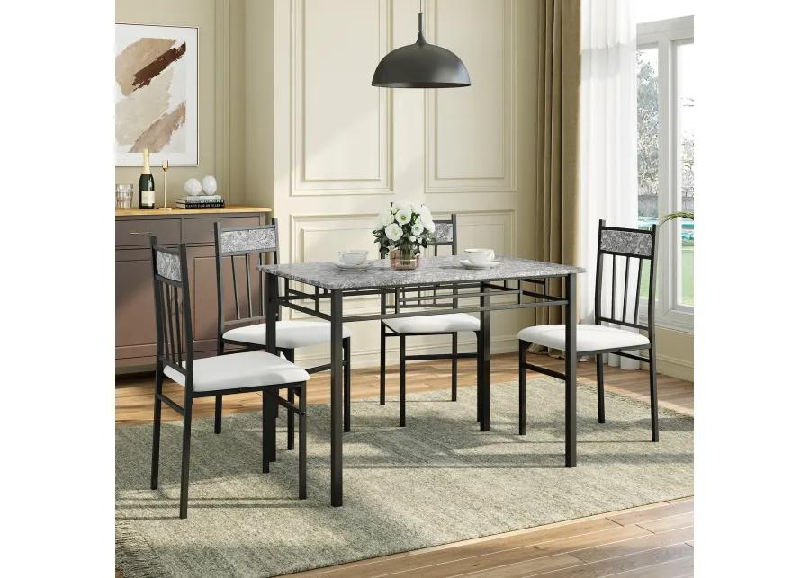 5 Pieces Faux Marble Dining Set Table with Solid Steel Frame