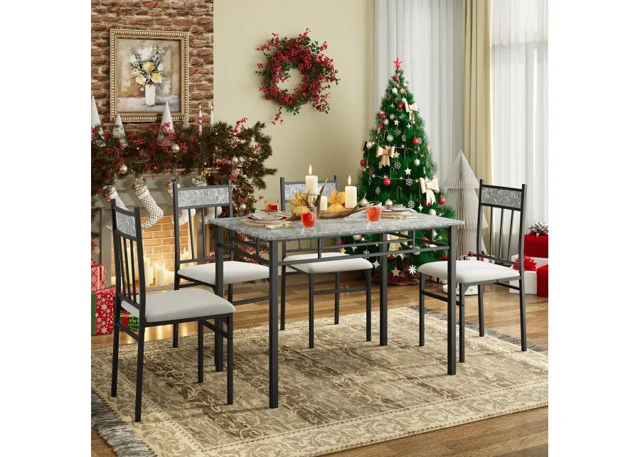 5 Pieces Faux Marble Dining Set Table with Solid Steel Frame