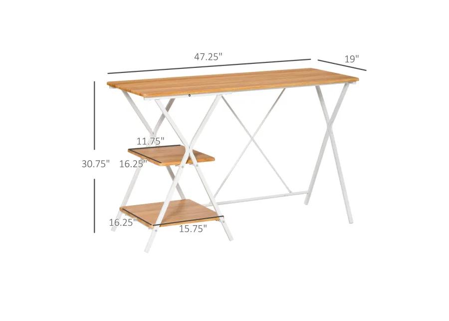 Natural Wood Study Station: Corner Desk with 2-Tier Storage Shelves