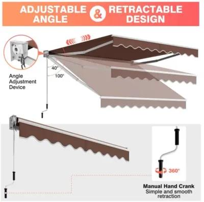 Hivvago 8 x 6.6 Feet Patio Retractable Awning with Manual Crank Handle