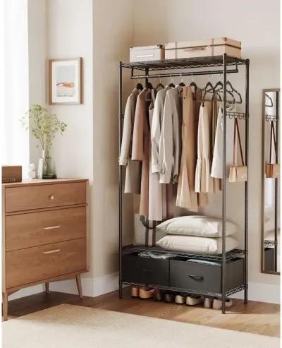 Clothes Rack with Mesh Shelf and Drawers