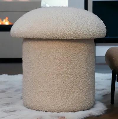 Cream Boucle  Solid Wood Upholestry Mushroom Footstool