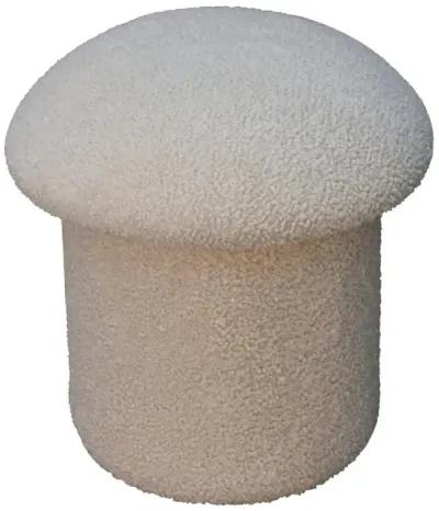 Cream Boucle  Solid Wood Upholestry Mushroom Footstool