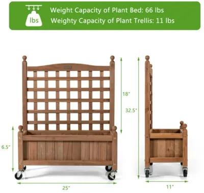 Hivvago 32in Wood Planter Box with Trellis Mobile Raised Bed for Climbing Plant