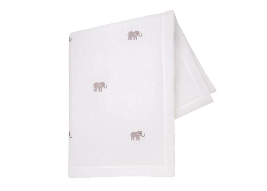 Lambs & Ivy Signature Elephant Creamy White Linen Embroidered Baby Crib Quilt