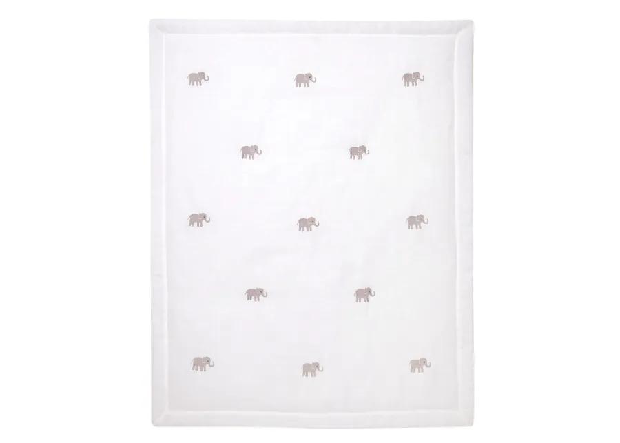 Lambs & Ivy Signature Elephant Creamy White Linen Embroidered Baby Crib Quilt