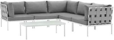 Harmony 6 Piece Outdoor Patio Aluminum Sectional Sofa Set - White Gray