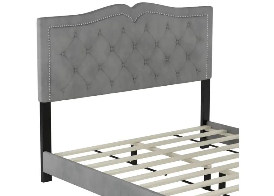 Merax Modern Velvet Platform Bed with Headboard