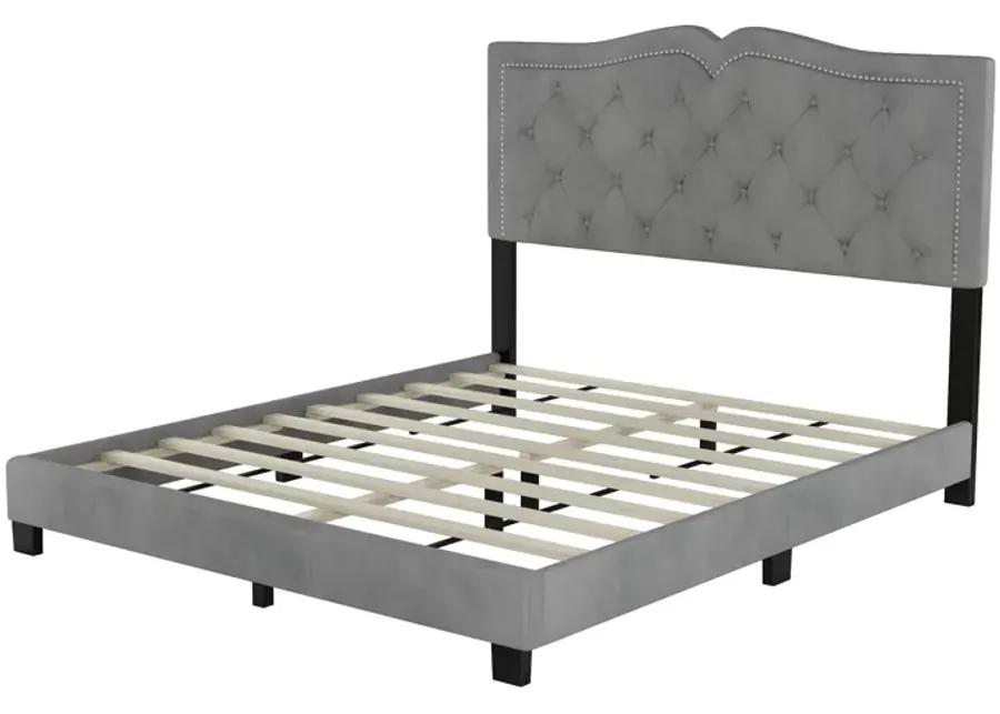 Merax Modern Velvet Platform Bed with Headboard