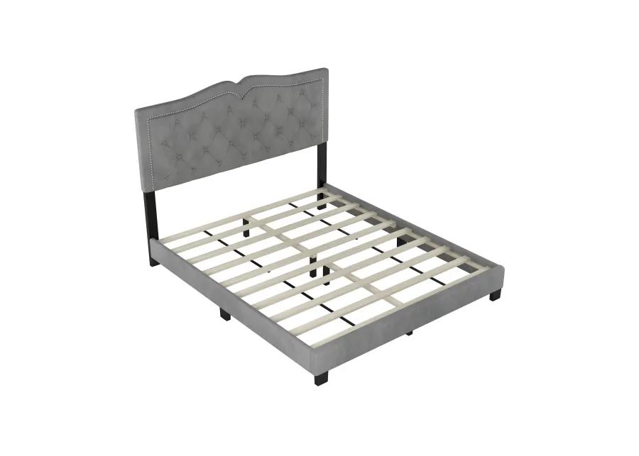 Merax Modern Velvet Platform Bed with Headboard