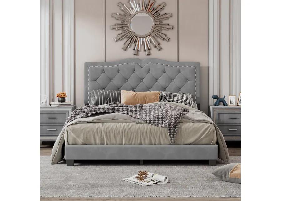 Merax Modern Velvet Platform Bed with Headboard