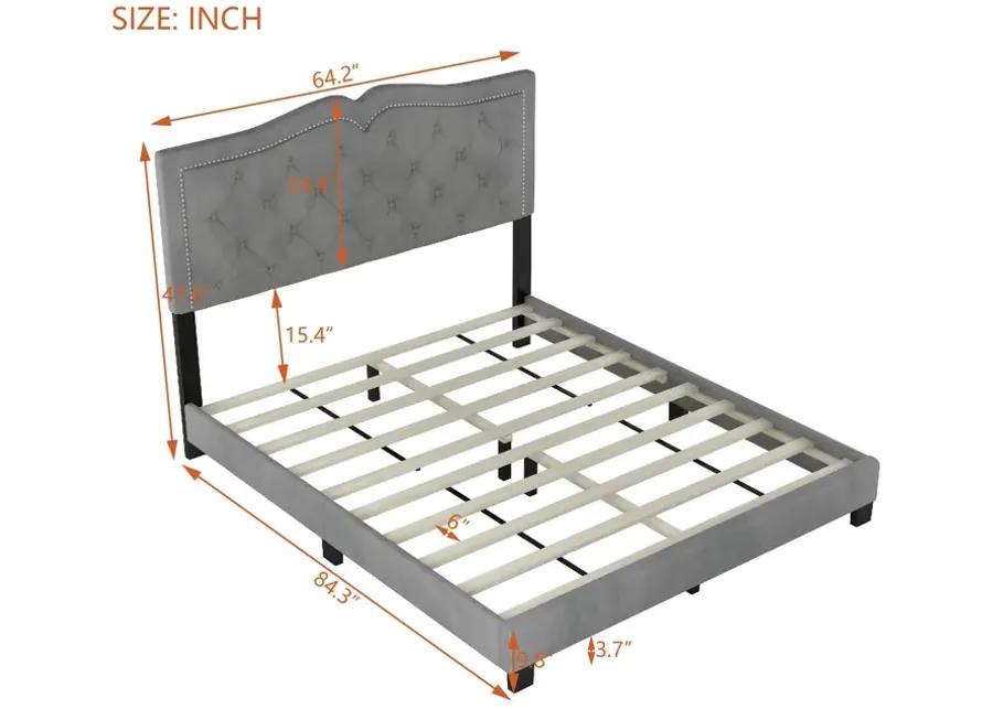 Merax Modern Velvet Platform Bed with Headboard