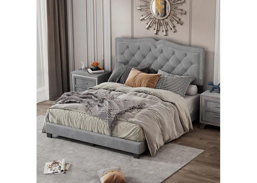 Merax Modern Velvet Platform Bed with Headboard